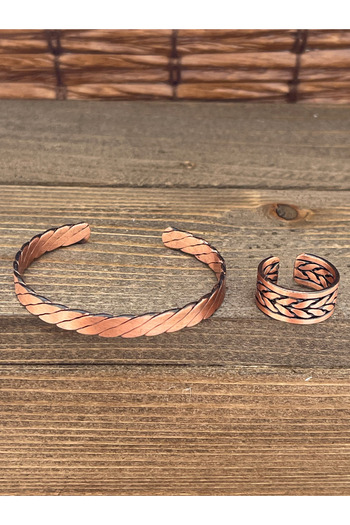 Rupen Kraft Adjustable Measure Pure Copper Bracelet Ring Set Copper Bracelet Copper Ring Set