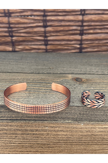 Rupen Kraft Adjustable Measure Pure Copper Bracelet Ring Set Copper Bracelet Copper Ring Set