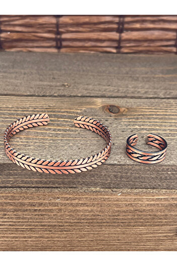 Rupen Kraft Adjustable Measure Pure Copper Bracelet Ring Set Copper Bracelet Copper Ring Set