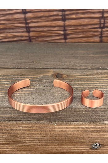 Rupen Kraft Adjustable Measure Pure Copper Bracelet Ring Set Copper Bracelet Copper Ring Set