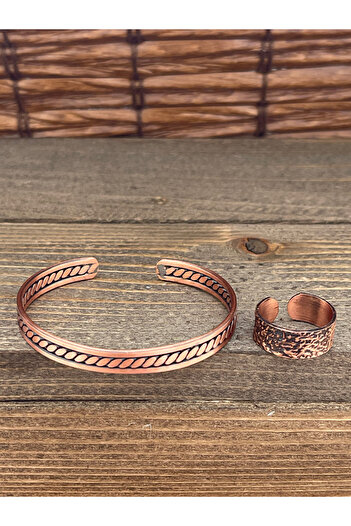 Rupen Kraft Adjustable Measure Pure Copper Bracelet Ring Set Copper Bracelet Copper Ring Set