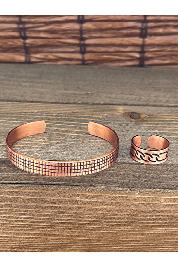 Rupen Kraft Adjustable Measure Pure Copper Bracelet Ring Set Copper Bracelet Copper Ring Set