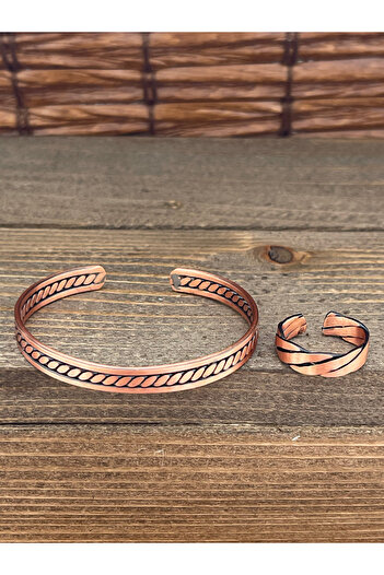 Rupen Kraft Adjustable Measure Pure Copper Bracelet Ring Set Copper Bracelet Copper Ring Set
