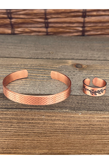 Rupen Kraft Adjustable Measure Pure Copper Bracelet Ring Set Copper Bracelet Copper Ring Set