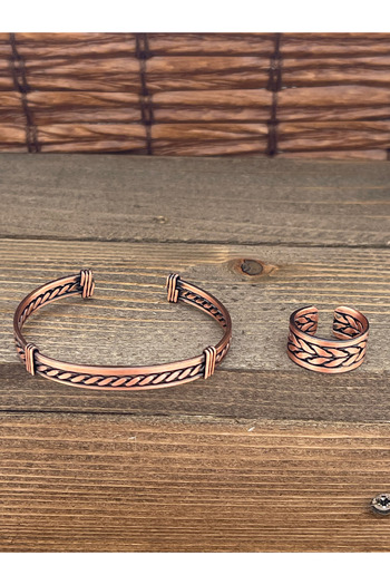 Rupen Kraft Adjustable Measure Pure Copper Bracelet Ring Set Copper Bracelet Copper Ring Set