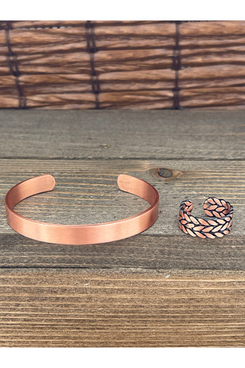 Rupen Kraft Adjustable Measure Pure Copper Bracelet Ring Set Copper Bracelet Copper Ring Set