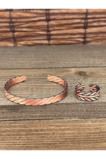 Rupen Kraft Adjustable Measure Pure Copper Bracelet Ring Set Copper Bracelet Copper Ring Set