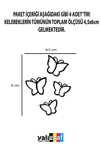 Yalıgraf Reklam Tabela Set de 4 autocolante pentru mașină Kelebek - parasolar și ornament pentru oglindă