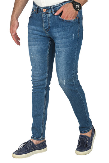 DeepSEA Men's Blue Slim Fit Slim Fit Lycra Jean Nail Grinding Denim Trousers 2508205