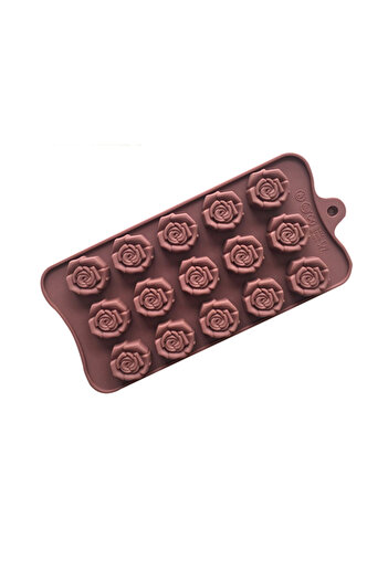 Generic Silicone Rose Chocolate Mould, 15-Cavity Flower Design, Brown