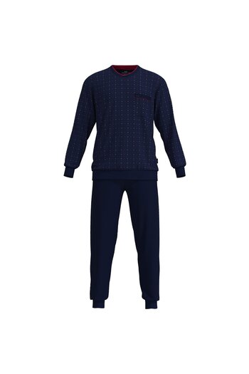 Götzburg Herren Schlafanzug - lang, Bündchen, V-Neck, Baumwolle, Pyjama
