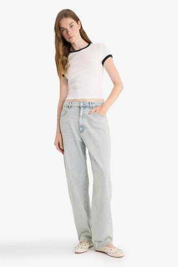 DeFacto Fitted Crew Neck Rib Short Sleeve T-Shirt F9823Ax25Au