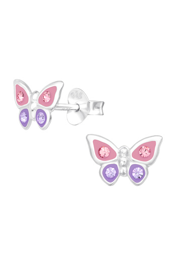 Sophia Collection Children's earrings 925 silver, pink-purple butterfly model with crystals Sophia Collection