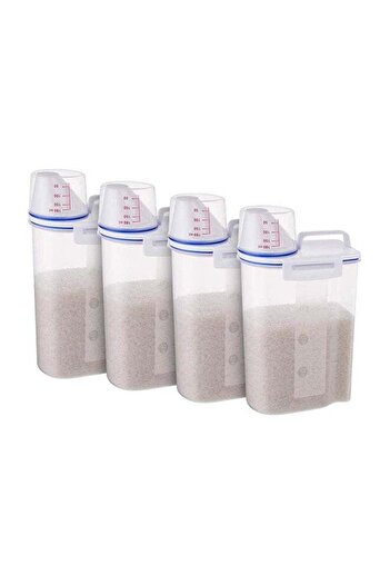 Generic مجموعة من 4 حاويات تخزين الأرز والحبوب مع أكواب قياس