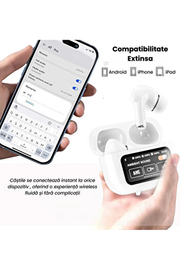 D&K WONDER Casti In Ear True Wireless Bluetooth 5.3 ANC, Display Digital, Asistent Vocal, Microfon, Touch
