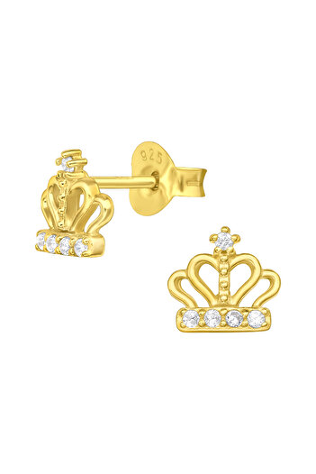 Sophia Collection 925 silver earrings plated with 24K gold, Crown model with zirconia, Sophia Collection