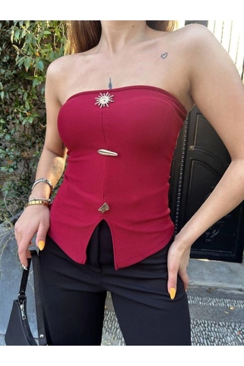 LE CARAMBOLE Women's Ottoman Fabric Button Detailed Bustier Crop
