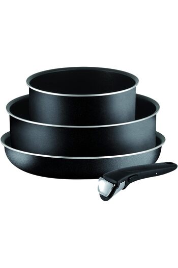 TEFAL Ingenio Essential 4 Pcs Cooking Set, Removable Handle, Black, Aluminium