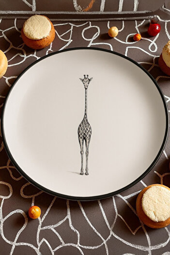 Home Giraffa 6 Parça Seramik 21 cm Zürafa Desenli Pasta Tabağı Siyah Beyaz