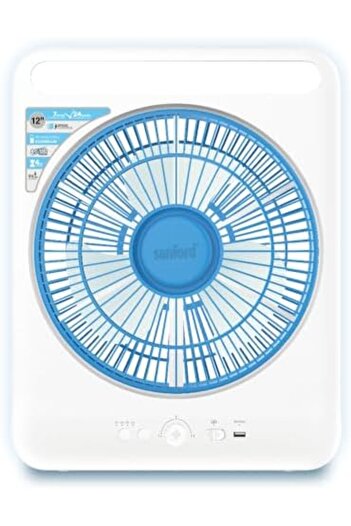 Sanford 12" Rechargeable Box Fan with LED Lights & USB Output