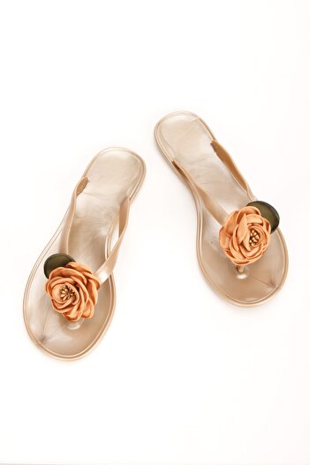 OZYO Jade Dark Beige Floral Flip Flops