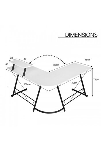 Kardett Birou pe colt alb, MDF & metal, 130x130 cm, gaming sau birou, stabil si spatios
