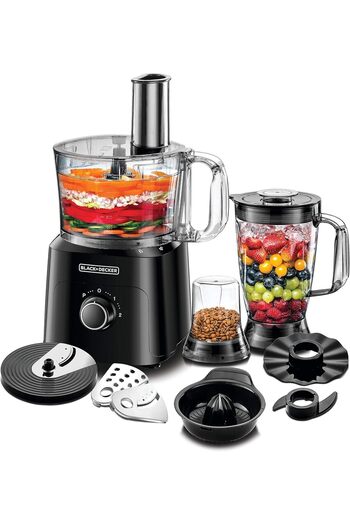 BLACK AND DE BLACK+DECKER 5-in-1 Food Processor, 750W Power, 2L Processing Bowl, 1.8L Blender Jar with Stainless