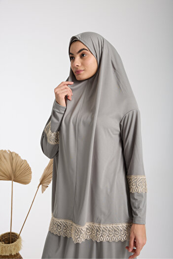 AKPİYYER Two Pieces Guipure Prayer Dress