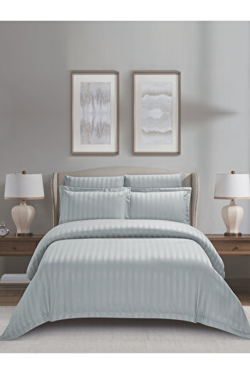 Donetella 6-Piece Hotel Striped Duvet Cover Set, King Size 260x240 cm, Microfiber, Without Filler