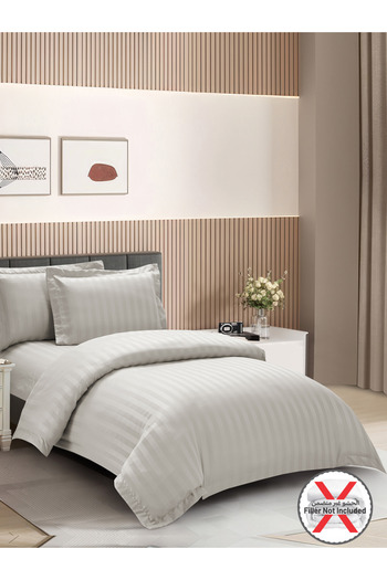 Donetella 4-Piece Hotel Striped Duvet Cover Set, Single Size 170x230 cm, Microfiber, Without Filler