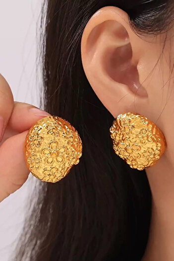 Mutenaura Gold Color Flower Figured Steel Earrings