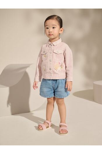 Next Baby Pink 100% Cotton Striped Emblish Western Jacket