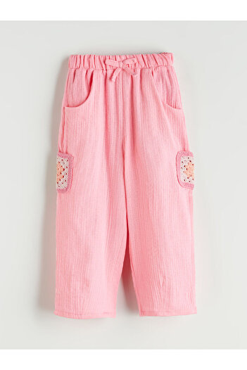 LC Waikiki Quality Parts from Celebi Store |   Pink Elastic Waist Lace Detailed Muslin Girl's Trousers