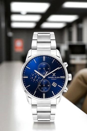 Daniel Klein Men's Wrist Watch Exclusive Steel Band with Bracelet Gift Silver-Blue Zmdk1191