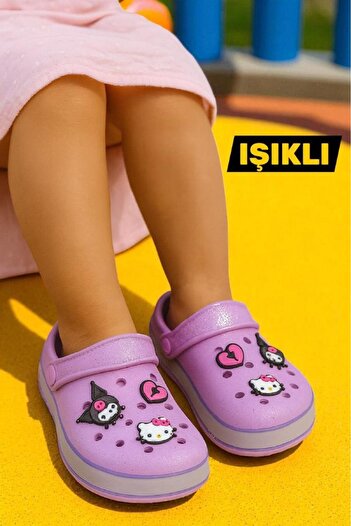 MARKABONİ Girl's Lilac Kuromi Printed Beach Pool Slippers & Sandals with Lighted Soles