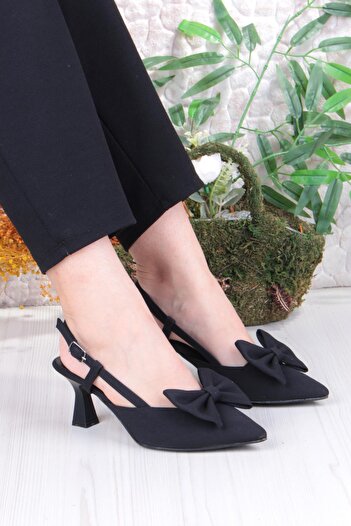 fort 018-407 Fls Satin Closed Front Bow Open Back Heeled Shoes