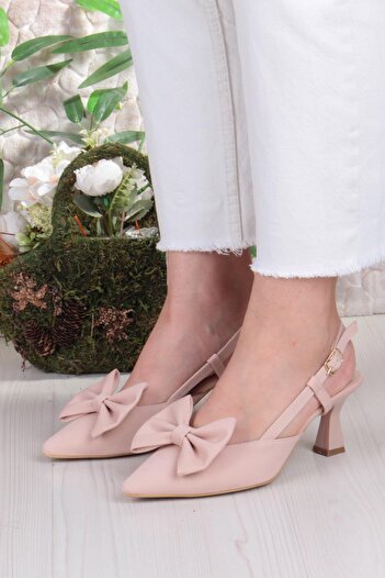 fort 018-407 Fls Satin Closed Front Bow Open Back Heeled Shoes