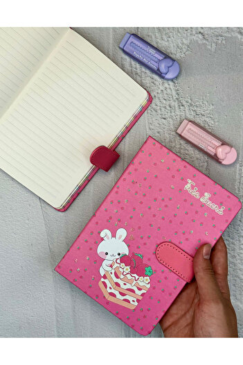 ZeCo Collection Cute Rabbit Patterned Striped Hard Cover Magnet Notebook