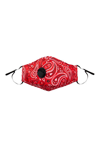 Raffine White Flowers Printed Dust Proof Red Face Mask With 3 PM 2.5 Filter
