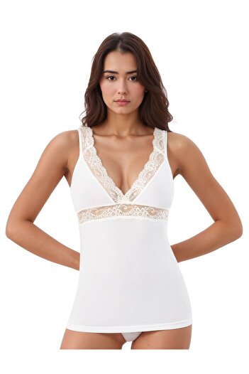 QKK Women's Modal Cotton Lycra Lace Detailed Strap 2-Piece Undershirt Q6K6K0T7Ka
