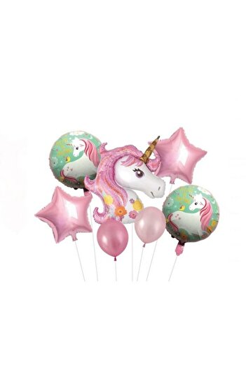 Bibilel Set of 7 Balloons with Unicorn Character, Metallic Colors, Garland, Multicolor, JMB-BBL6031