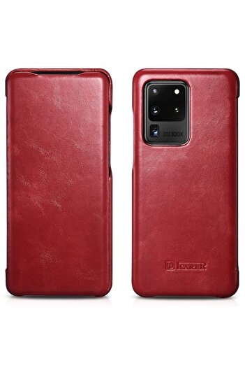 ICARER Flip Cover Case for Samsung Galaxy S20 Ultra, Leather, Vintage Folio, Red