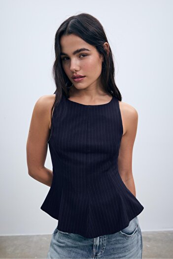 Stradivarius Striped sleeveless peplum top