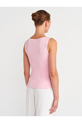 Dilvin 21001 Boat Neck Peplum Top-Powder Pink
