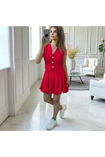 GLAMSI Viscose set with vest and fitted skirt with shorts XS S M
