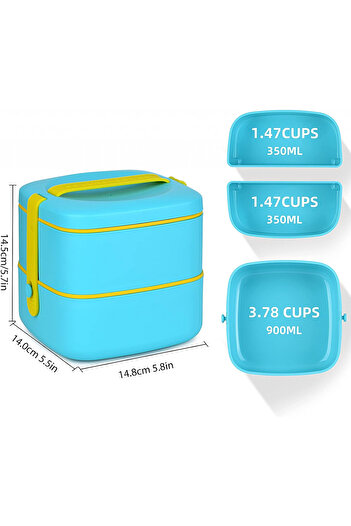 Plaman Lunch box with 3 compartments and cutlery, Plaman, silicone/PP, blue/yellow, 14.5 x 14 x 14.8 cm