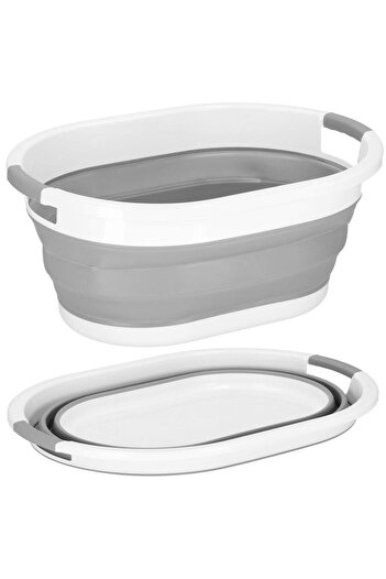 SERSIMO Foldable laundry basket, basin type, made of plastic and silicone, 62x44x28cm, 39 liters, gray