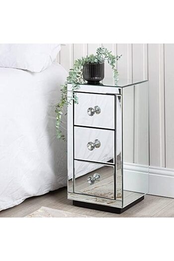 Vanity Living Bedside Table, 3 Drawers Modern Small Palma Mirrored Nightstand Bed Cabinet, Storage S