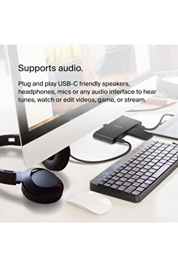 Belkin موزع USB-C إلى 4 منافذ USB-C بقوة 100 واط وسرعة نقل بيانات 10 جيجابت في الثانية - أسود
