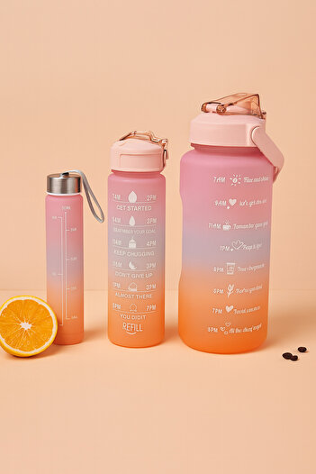 Lavin Set of 3 Motivational Water Bottles – 2000 ml + 900 ml + 600 Ml, Bpa-Free, Leakproof Lid